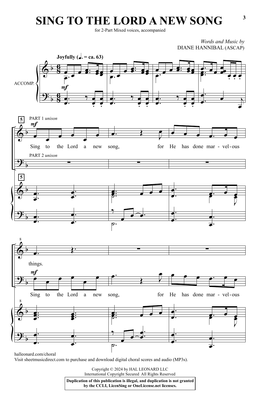 Diane Hannibal Sing To The Lord A New Song sheet music notes and chords. Download Printable PDF.