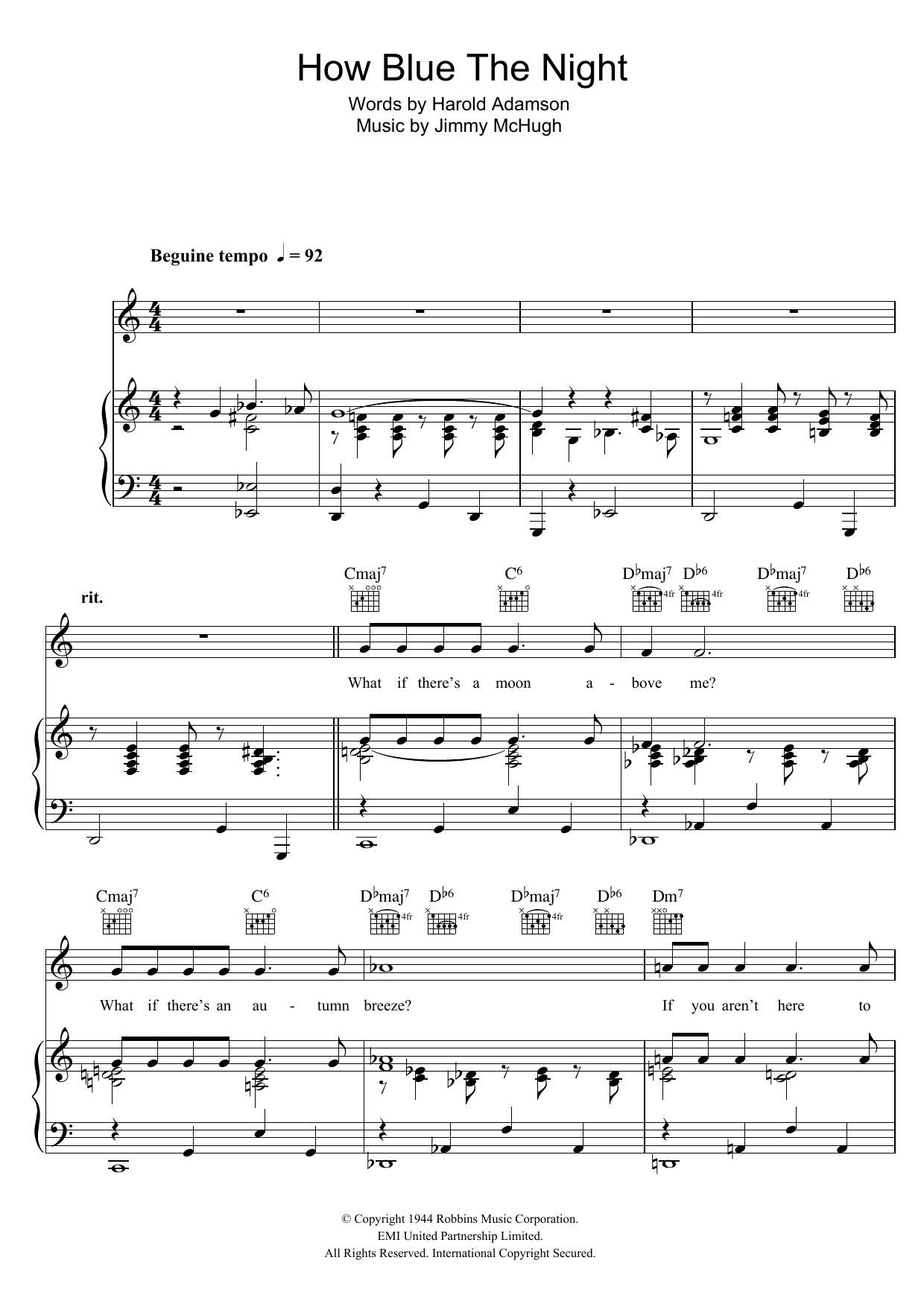Learn to play Dick Haymes How Blue The Night sheet music for Piano, Vocal & Guitar Chords in minutes. Price: 7.8900$ Dick Haymes How Blue The Night sheet music notes and chords arranged for Piano, Vocal & Guitar Chords
