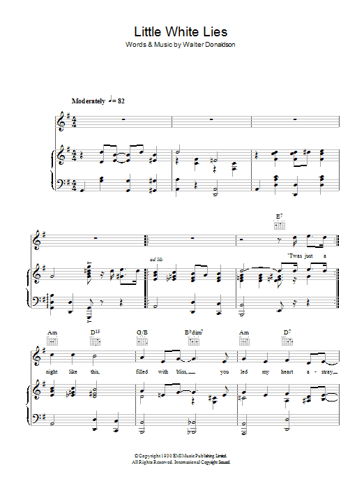 Learn to play Dick Haymes Little White Lies sheet music for Piano, Vocal & Guitar Chords in minutes. Price: 7.8900$ Dick Haymes Little White Lies sheet music notes and chords arranged for Piano, Vocal & Guitar Chords