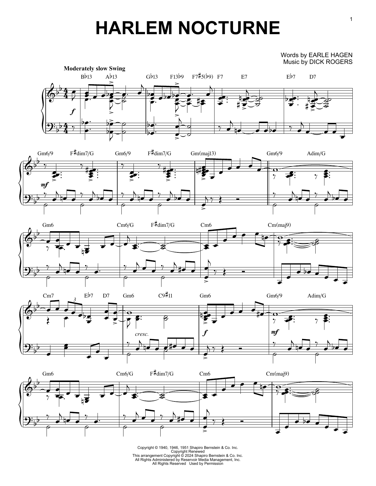 Learn to play Dick Rogers Harlem Nocturne (arr. Brent Edstrom) sheet music for Piano Solo in minutes. Price: 7.8900$ Dick Rogers Harlem Nocturne (arr. Brent Edstrom) sheet music notes and chords arranged for Piano Solo