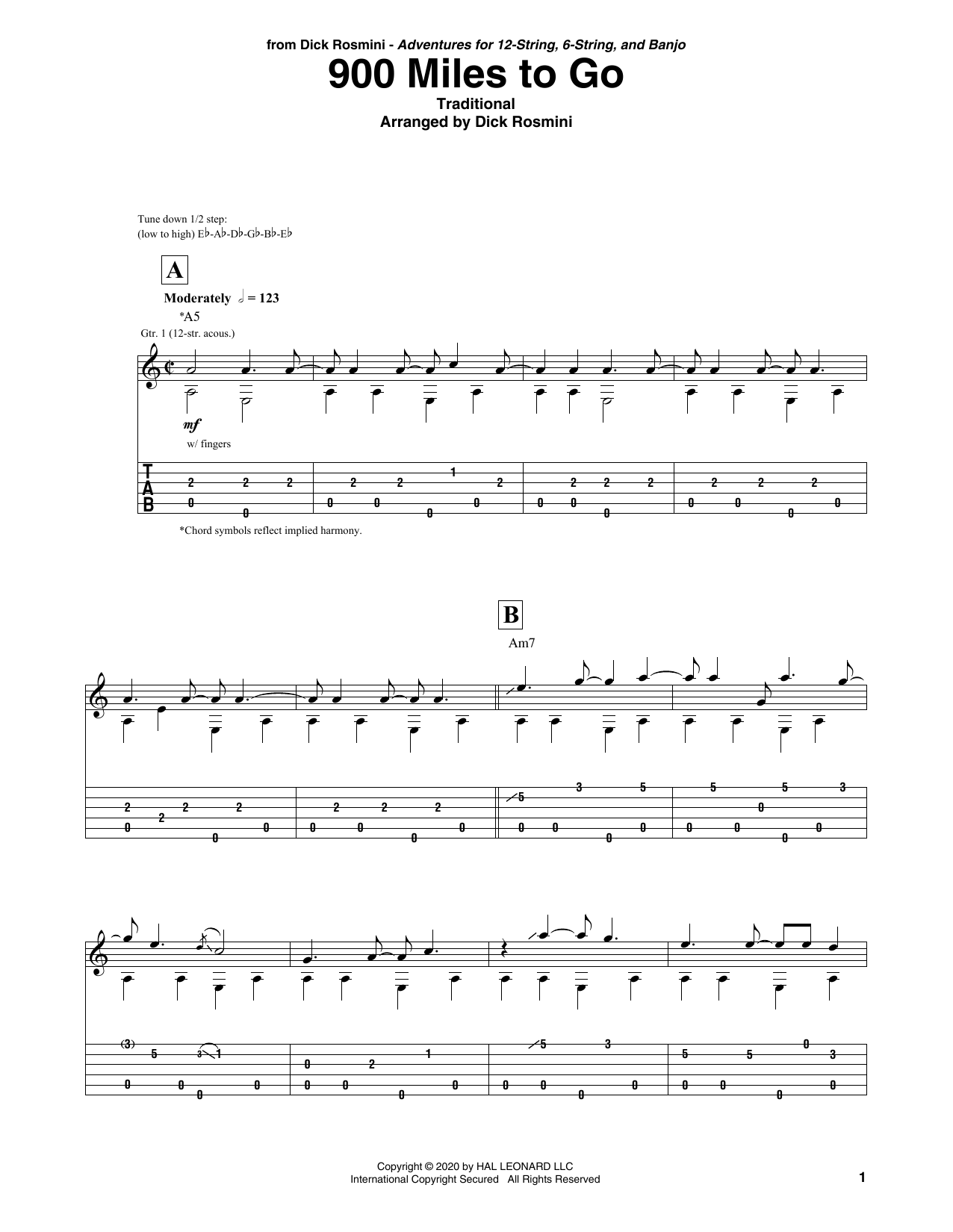 Dick Rosmini 900 Miles To Go sheet music notes and chords. Download Printable PDF.