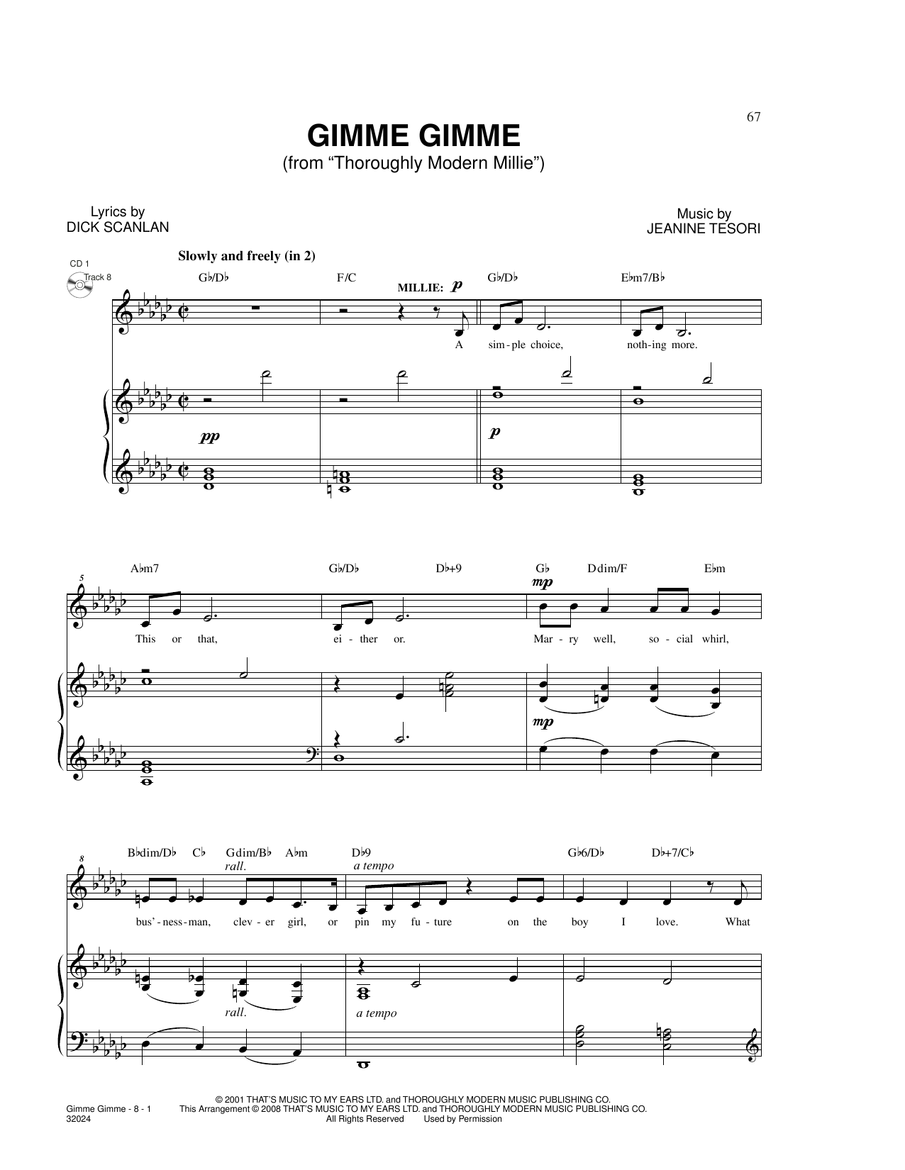 Dick Scanlan Gimme Gimme (from Thoroughly Modern Millie) sheet music notes and chords. Download Printable PDF.