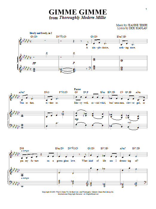 Dick Scanlan Gimme Gimme (from Thoroughly Modern Millie) sheet music notes and chords. Download Printable PDF.