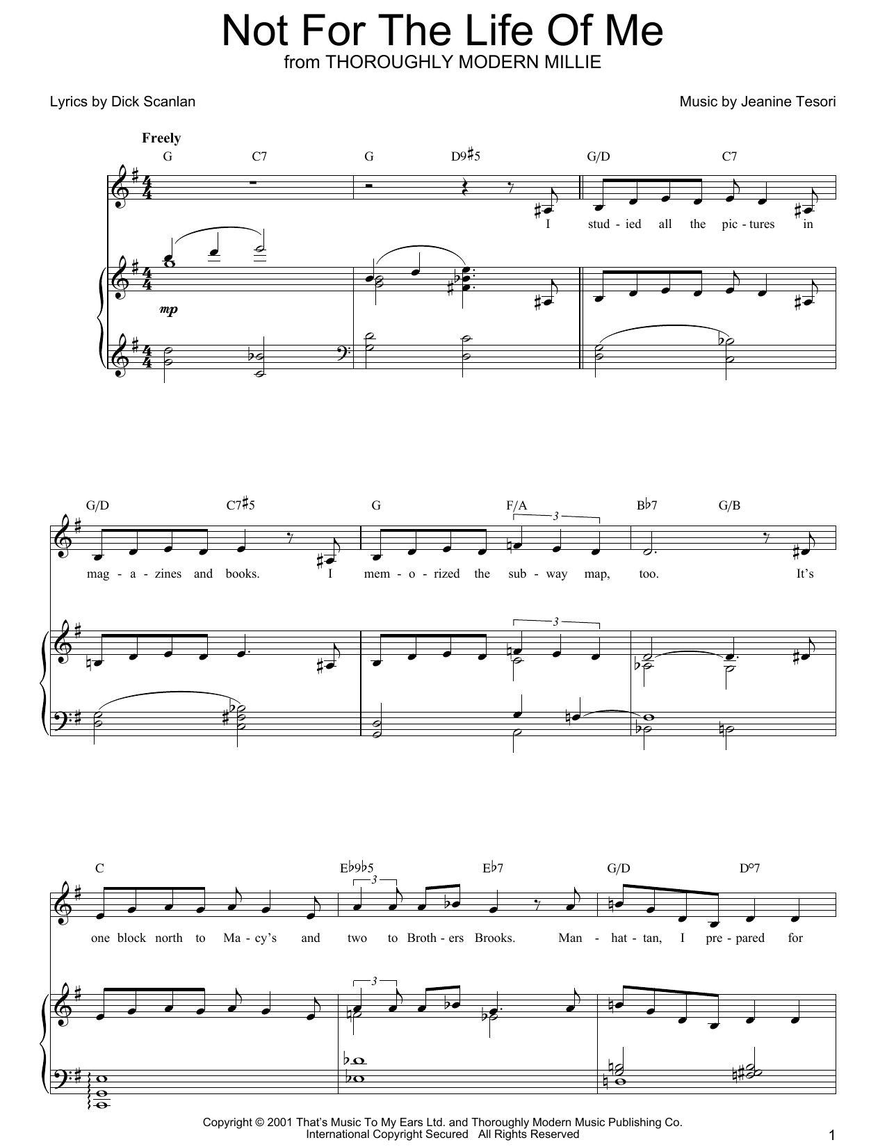 Dick Scanlan Not For The Life Of Me (from Thoroughly Modern Millie) sheet music notes and chords. Download Printable PDF.