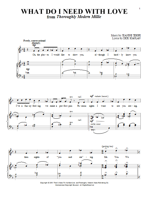 Dick Scanlan What Do I Need With Love (from Thoroughly Modern Millie) sheet music notes and chords arranged for Piano, Vocal & Guitar Chords (Right-Hand Melody)