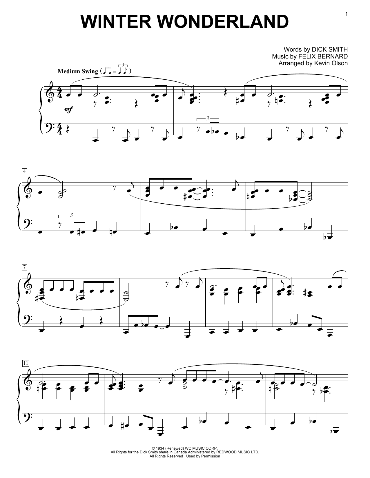 Dick Smith Winter Wonderland (arr. Kevin Olson) sheet music notes and chords. Download Printable PDF.