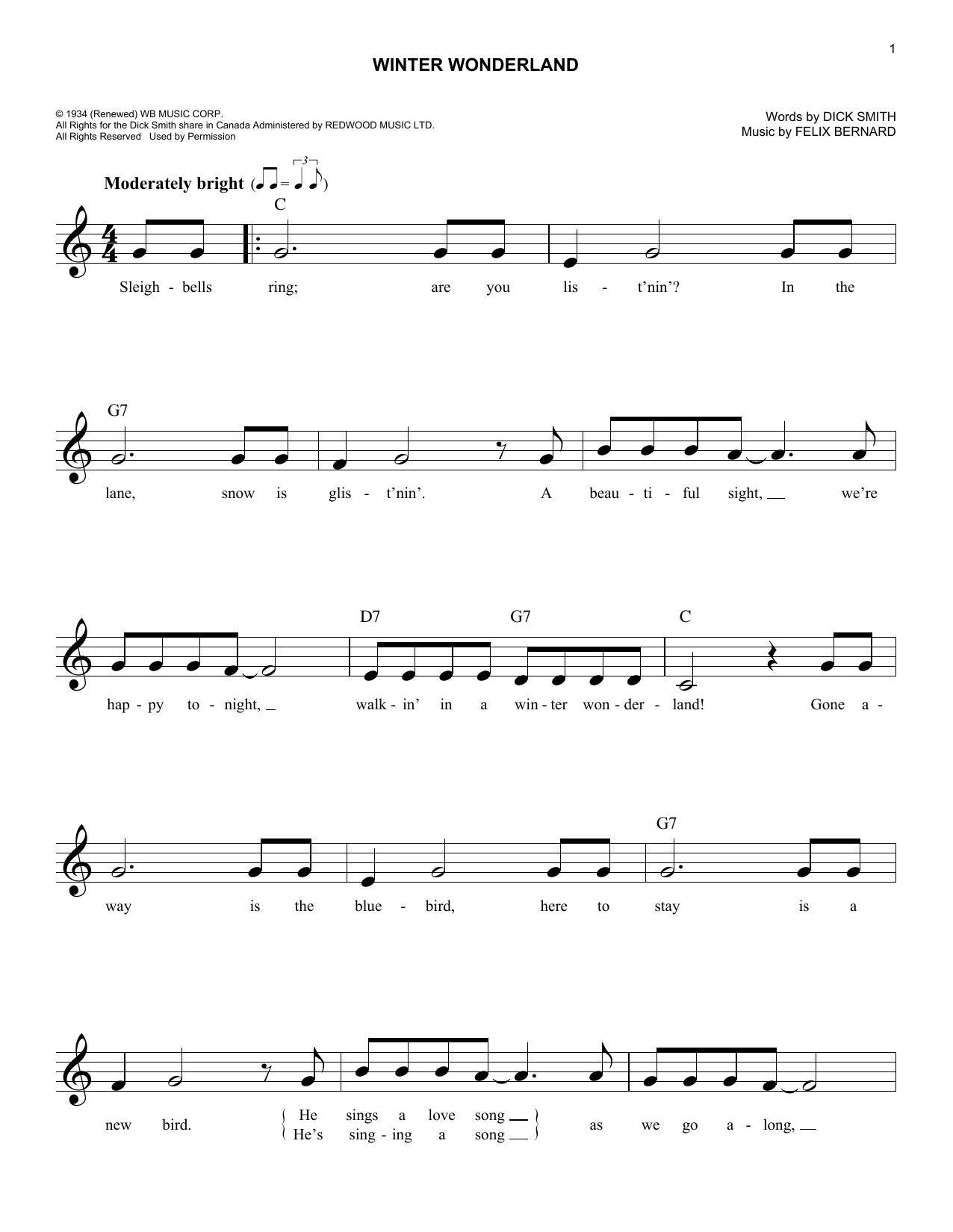 Dick Smith Winter Wonderland sheet music notes and chords. Download Printable PDF.