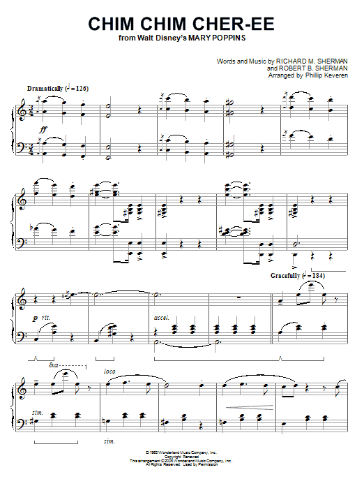 Sherman Brothers Chim Chim Cher-ee [Classical version] (from Mary Poppins) (arr. Phillip Keveren) sheet music notes and chords. Download Printable PDF.