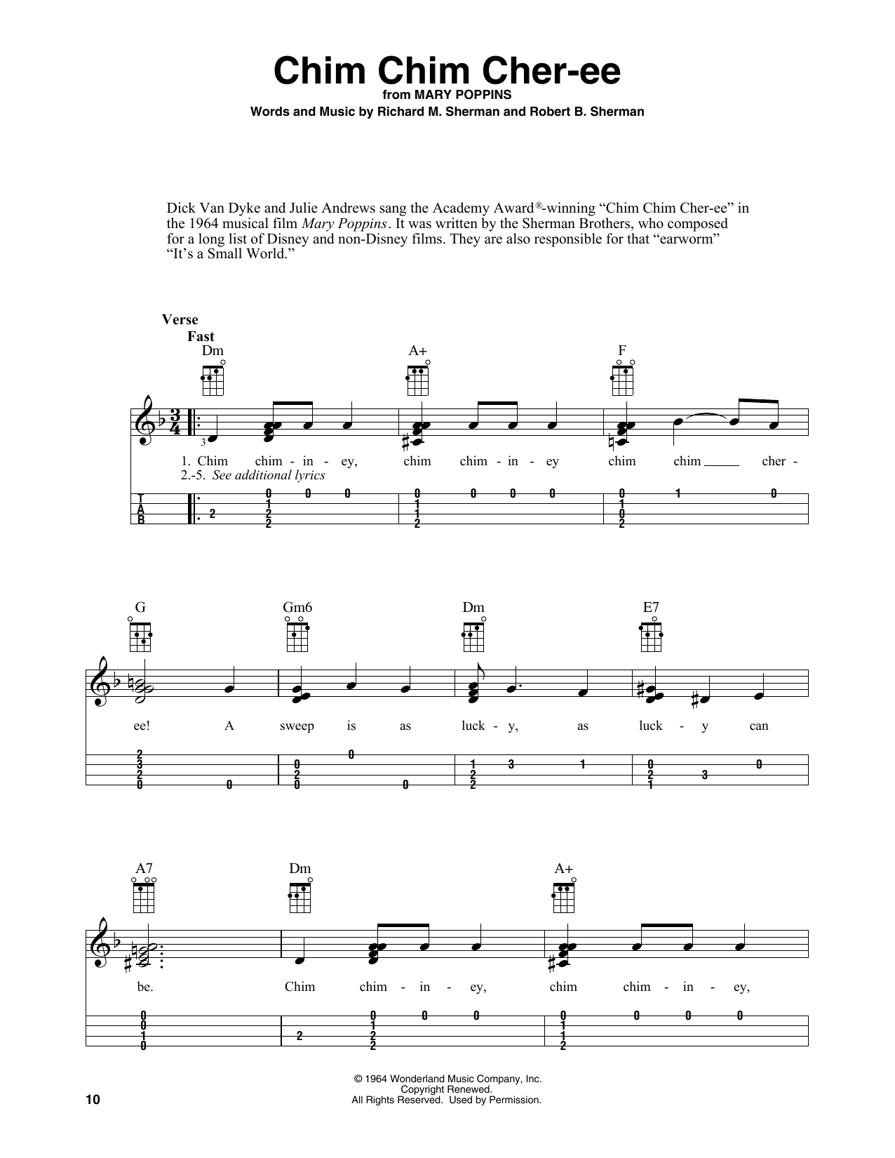 Sherman Brothers Chim Chim Cher-ee (from Mary Poppins) (arr. Fred Sokolow) sheet music notes and chords. Download Printable PDF.