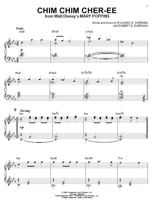 Sherman Brothers Chim Chim Cher-ee [Jazz version] (from Mary Poppins) (arr. Brent Edstrom) sheet music notes and chords arranged for Piano Solo