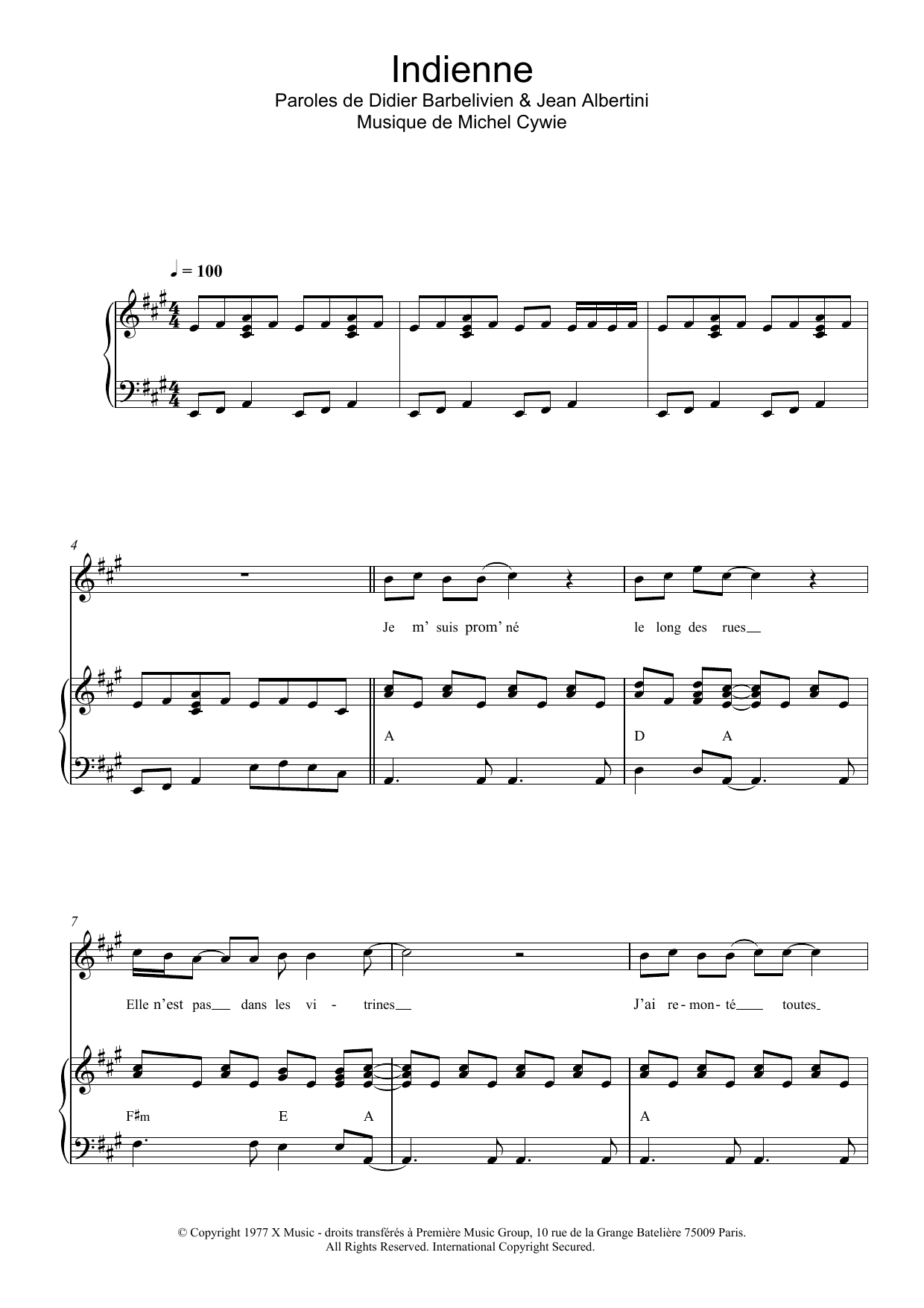Learn to play Didier Barbelivien Indienne sheet music for Piano & Vocal in minutes. Price: 7.8900$ Didier Barbelivien Indienne sheet music notes and chords arranged for Piano & Vocal