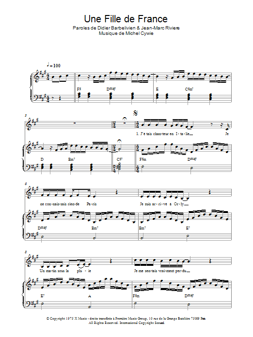 Learn to play Didier Barbelivien Une Fille De France sheet music for Piano & Vocal in minutes. Price: 6.9900$ Didier Barbelivien Une Fille De France sheet music notes and chords arranged for Piano & Vocal