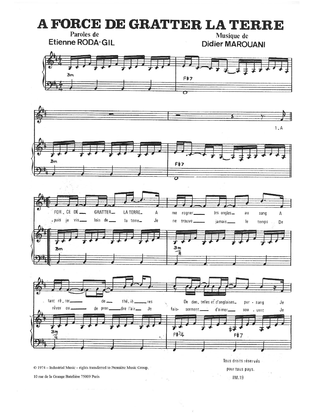 Learn to play Didier Marouani A Force De Gratter La Terre sheet music for Piano & Vocal in minutes. Price: 7.8900$ Didier Marouani A Force De Gratter La Terre sheet music notes and chords arranged for Piano & Vocal