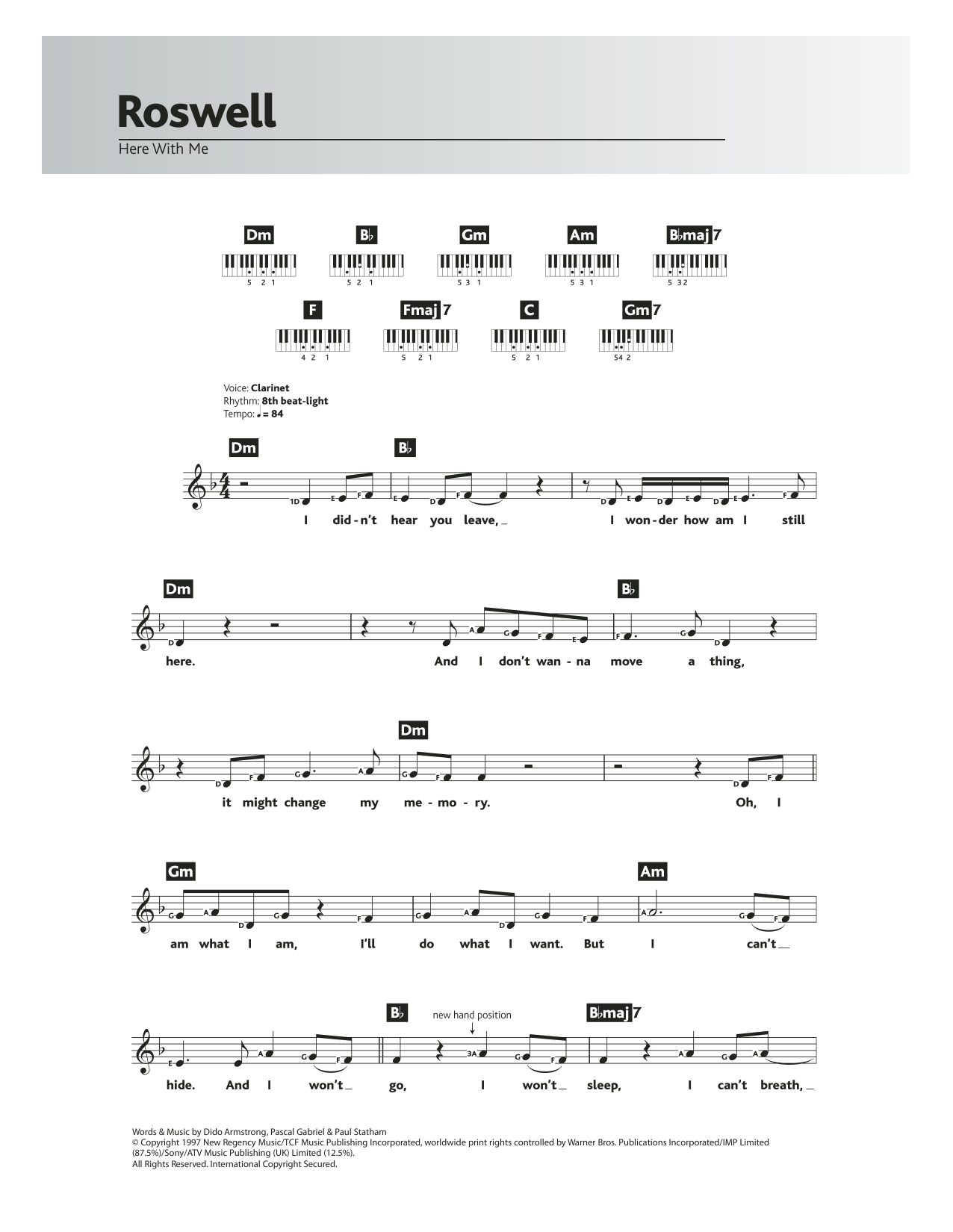 Learn to play Dido Armstrong Here With Me (Theme from Roswell) sheet music for Piano Chords/Lyrics in minutes. Price: 4.4900$ Dido Armstrong Here With Me (Theme from Roswell) sheet music notes and chords arranged for Piano Chords/Lyrics