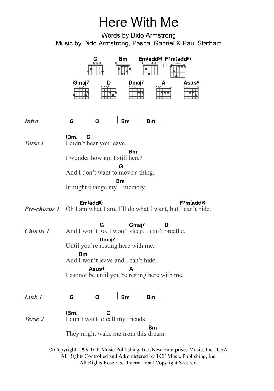 Dido Here With Me (Theme from Roswell) sheet music notes and chords. Download Printable PDF.