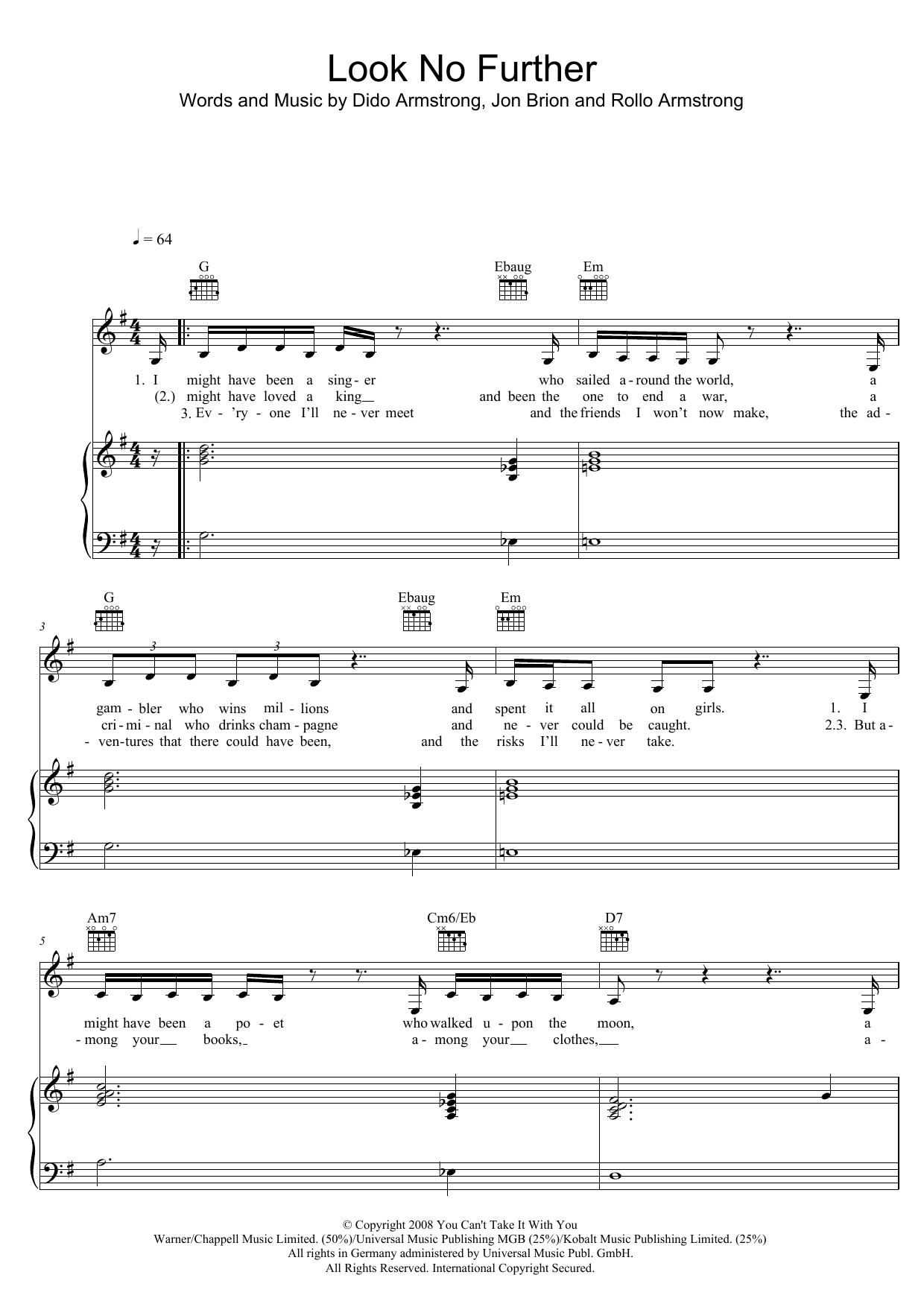 Learn to play Dido Look No Further sheet music for Piano, Vocal & Guitar Chords (Right-Hand Melody) in minutes. Price: 6.9900$ Dido Look No Further sheet music notes and chords arranged for Piano, Vocal & Guitar Chords (Right-Hand Melody)