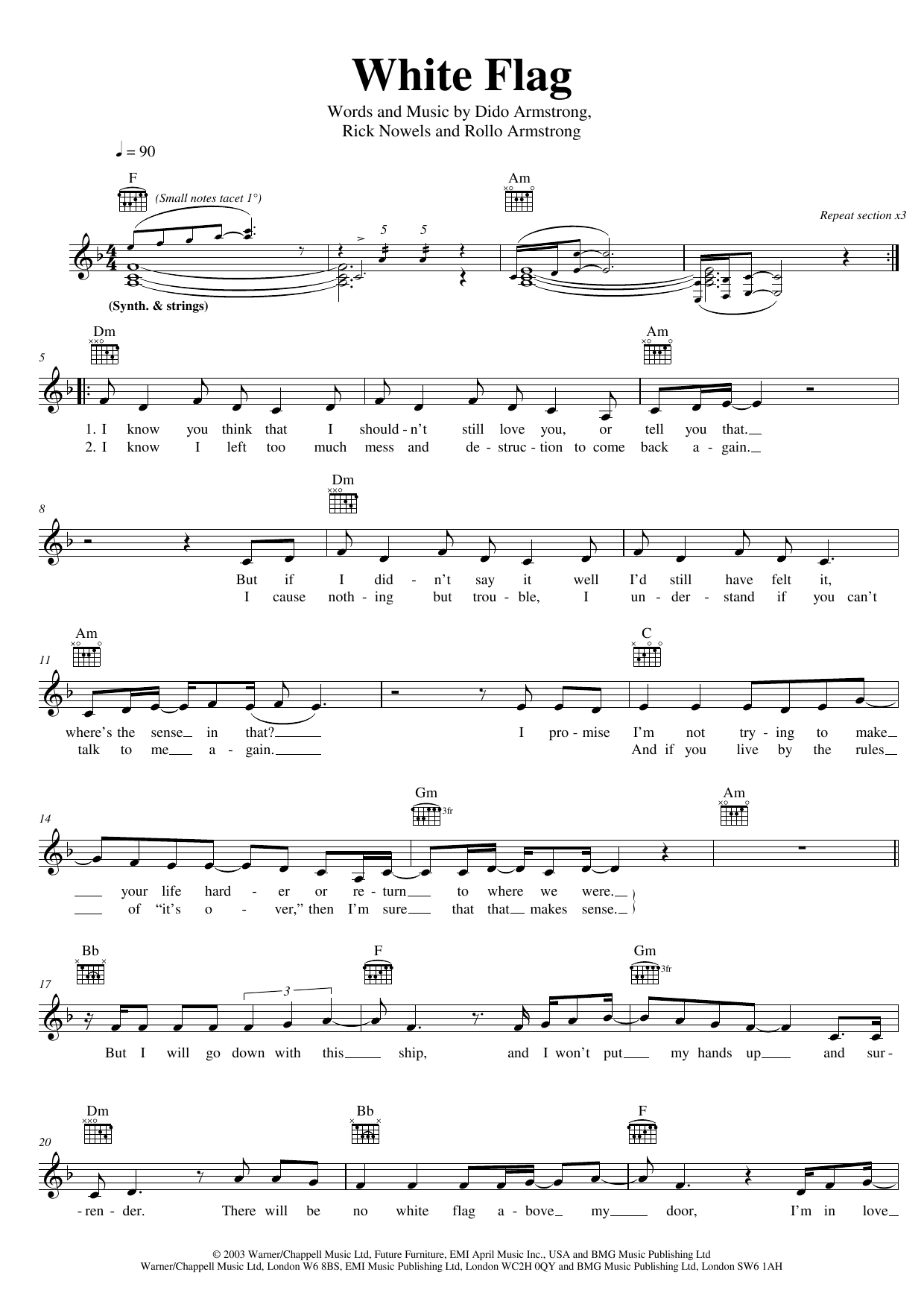 Dido White Flag sheet music notes and chords. Download Printable PDF.