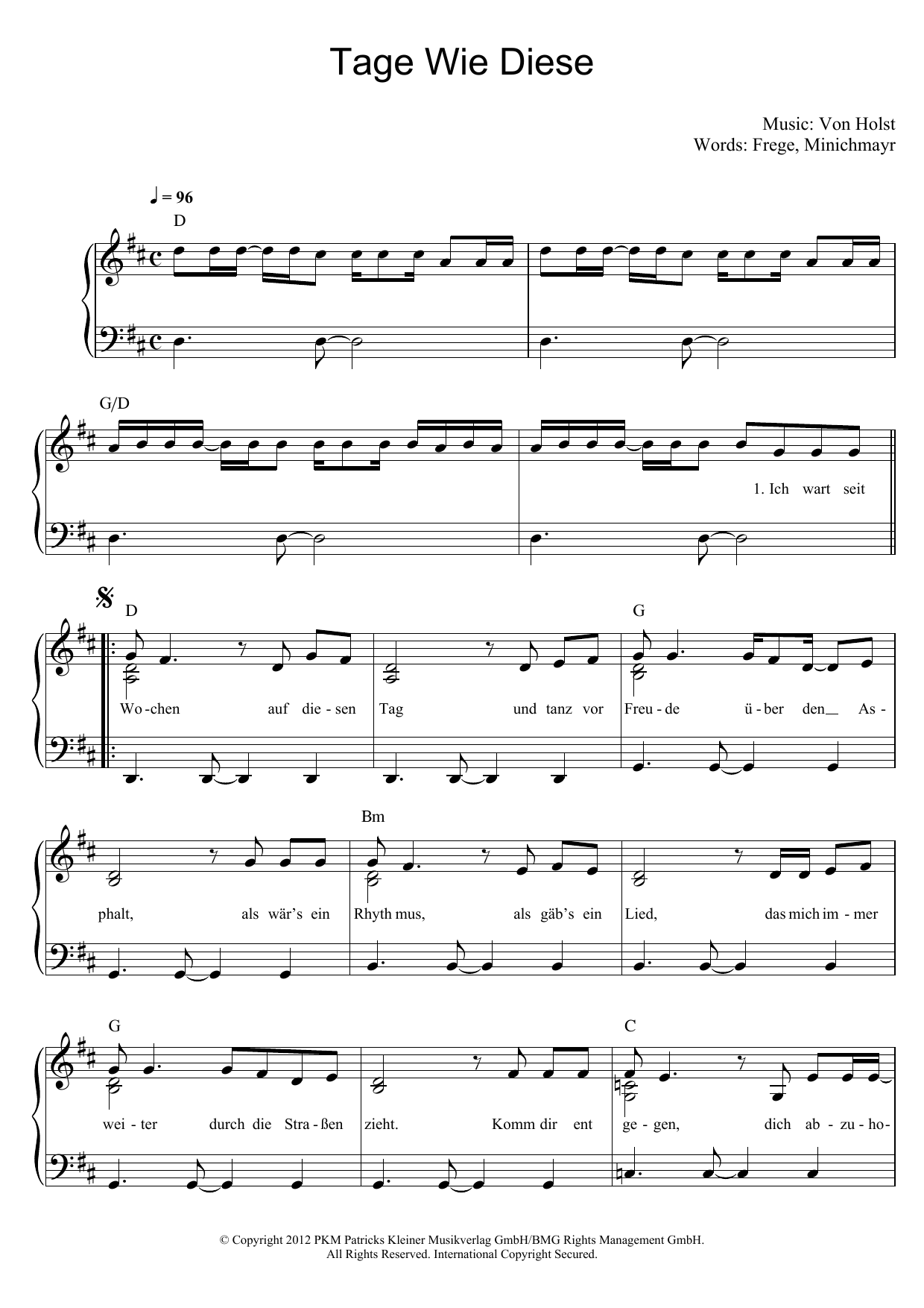 Learn to play Die Toten Hosen Tage Wie Diese sheet music for Piano & Vocal in minutes. Price: 7.8900$ Die Toten Hosen Tage Wie Diese sheet music notes and chords arranged for Piano & Vocal