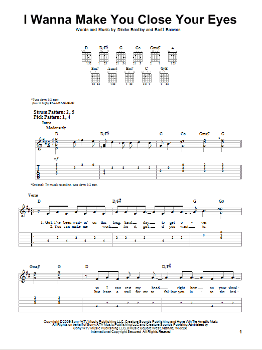 Dierks Bentley I Wanna Make You Close Your Eyes sheet music notes and chords. Download Printable PDF.