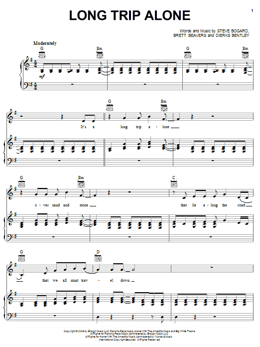 Dierks Bentley Long Trip Alone sheet music notes and chords. Download Printable PDF.