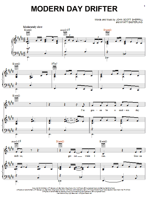 Learn to play Dierks Bentley Modern Day Drifter sheet music for Piano, Vocal & Guitar Chords (Right-Hand Melody) in minutes. Price: 7.8900$ Dierks Bentley Modern Day Drifter sheet music notes and chords arranged for Piano, Vocal & Guitar Chords (Right-Hand Melody)