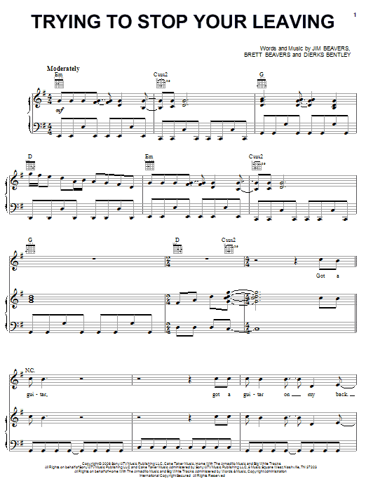 Learn to play Dierks Bentley Trying To Stop Your Leaving sheet music for Piano, Vocal & Guitar Chords (Right-Hand Melody) in minutes. Price: 7.8900$ Dierks Bentley Trying To Stop Your Leaving sheet music notes and chords arranged for Piano, Vocal & Guitar Chords (Right-Hand Melody)