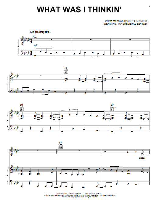 Learn to play Dierks Bentley What Was I Thinkin' sheet music for Piano, Vocal & Guitar Chords (Right-Hand Melody) in minutes. Price: 7.8900$ Dierks Bentley What Was I Thinkin' sheet music notes and chords arranged for Piano, Vocal & Guitar Chords (Right-Hand Melody)