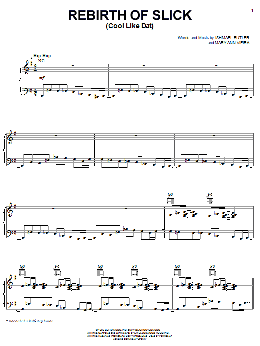 Digable Planets Rebirth Of Slick (Cool Like Dat) sheet music notes and chords arranged for Piano, Vocal & Guitar Chords (Right-Hand Melody)