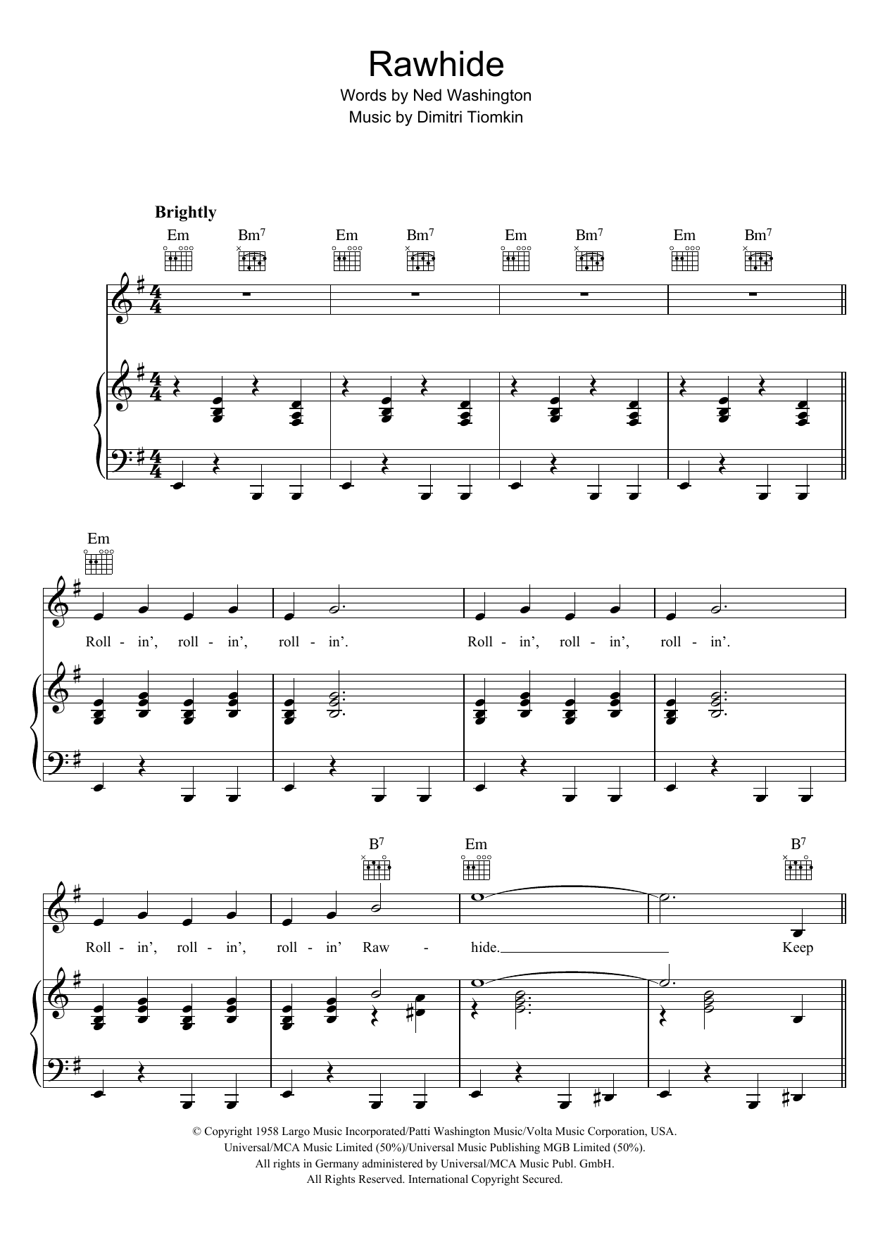 The Blues Brothers Rawhide sheet music notes and chords. Download Printable PDF.