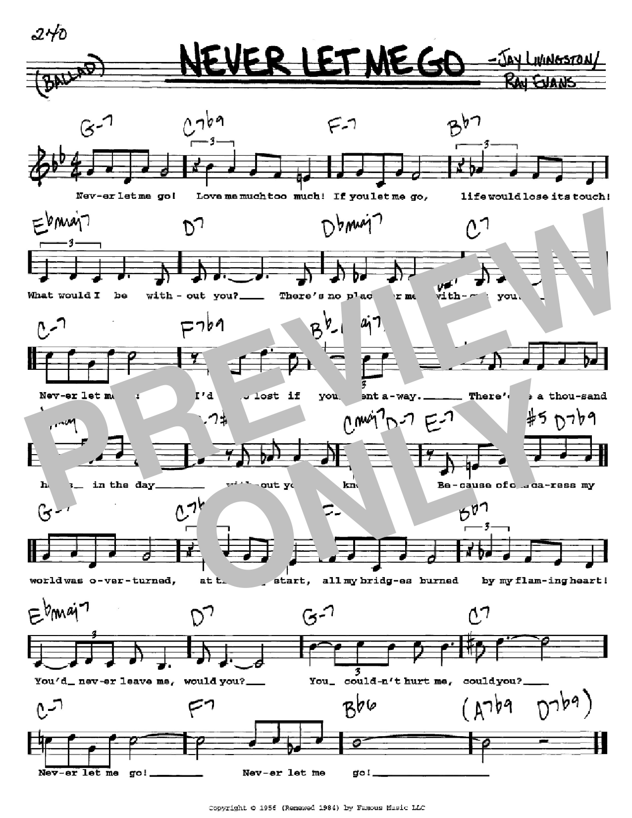 Dinah Washington Never Let Me Go sheet music notes and chords. Download Printable PDF.