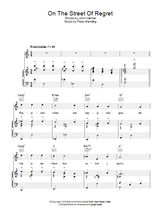 Learn to play Dinah Washington On The Street Of Regret sheet music for Piano, Vocal & Guitar Chords in minutes. Price: 7.8900$ Dinah Washington On The Street Of Regret sheet music notes and chords arranged for Piano, Vocal & Guitar Chords