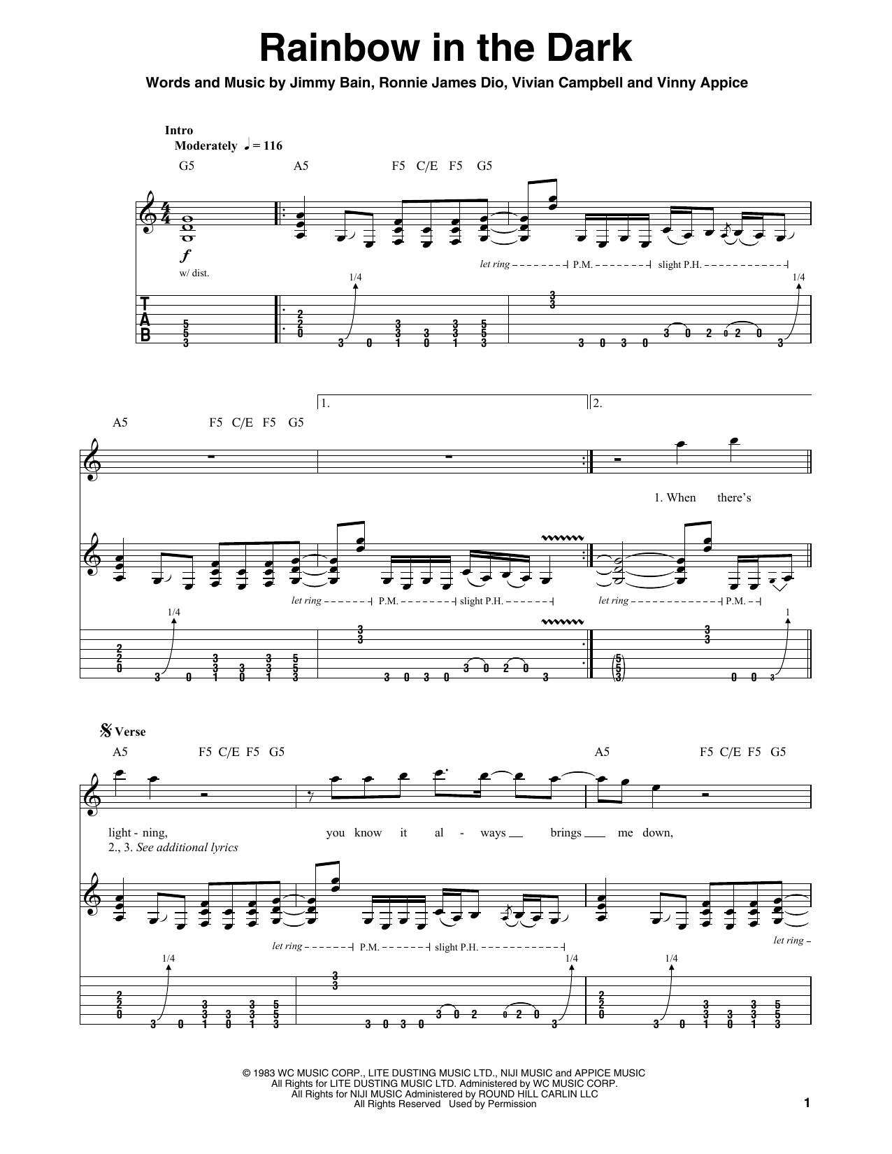 Dio Rainbow In The Dark sheet music notes and chords. Download Printable PDF.