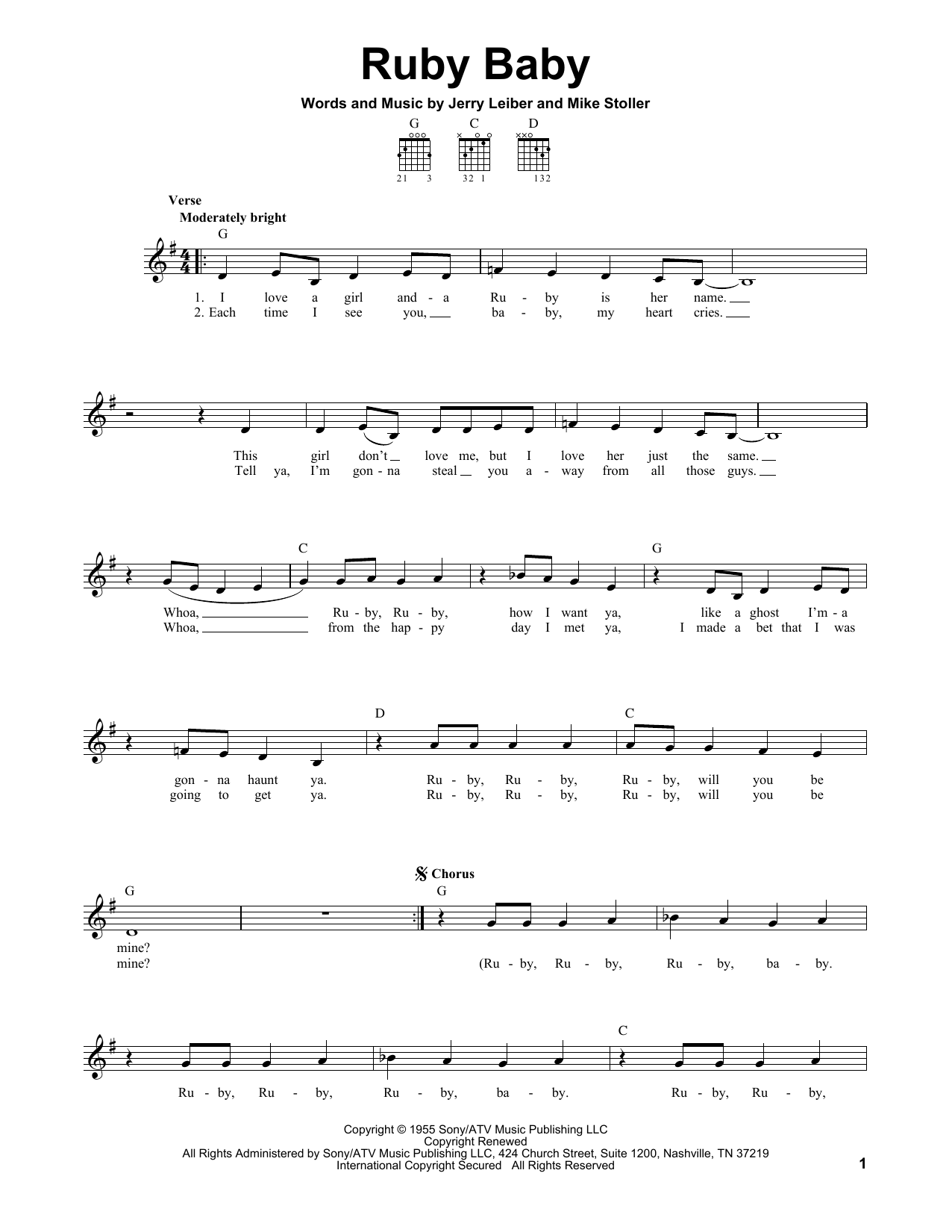 Dion Ruby Baby sheet music notes and chords. Download Printable PDF.