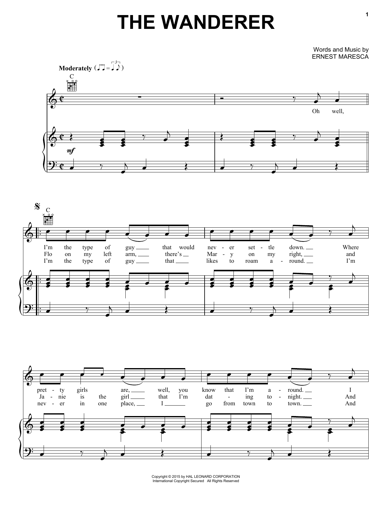 Dion The Wanderer sheet music notes and chords. Download Printable PDF.