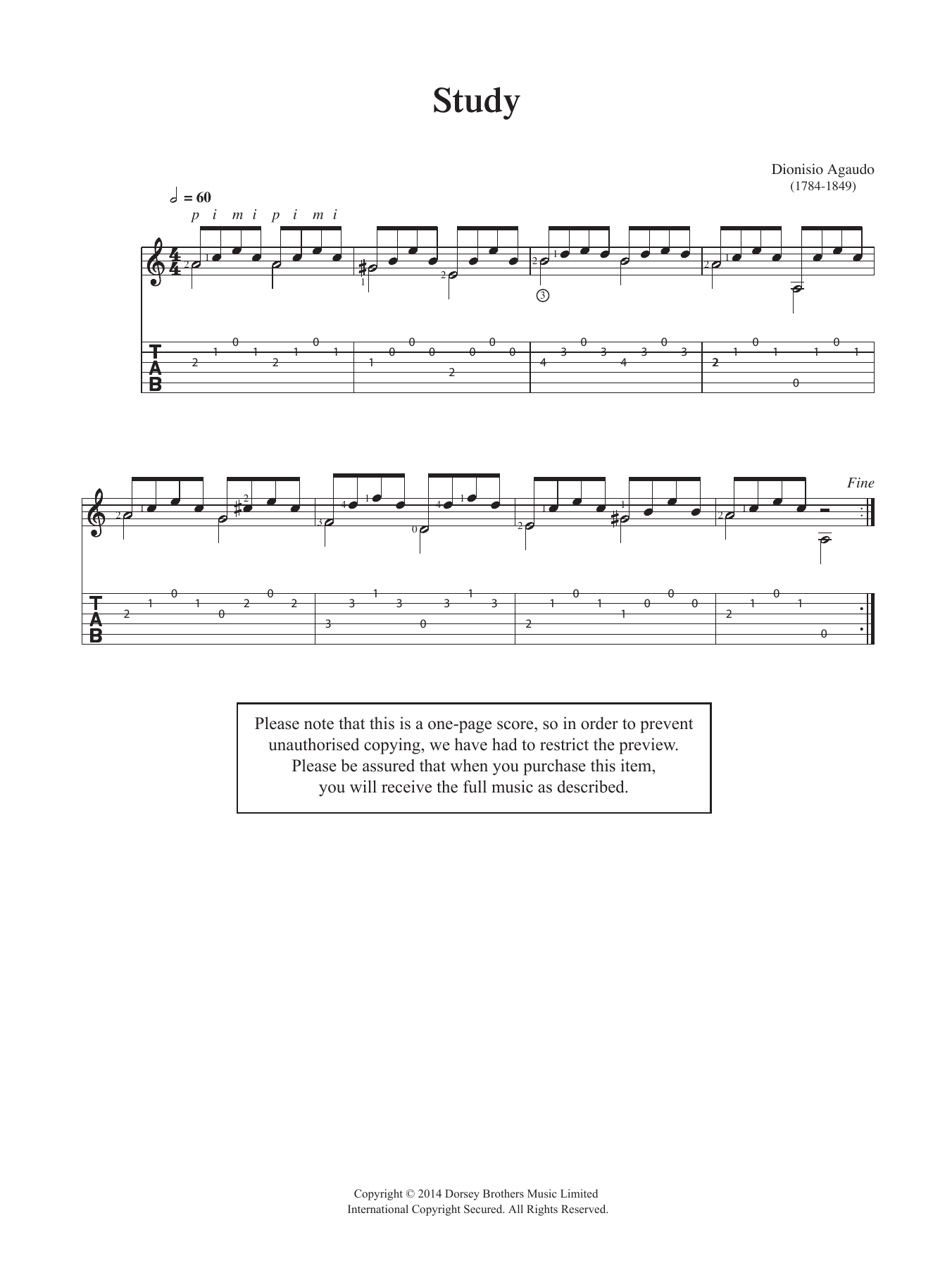 Dionisio Aguado Study in A Minor sheet music notes and chords. Download Printable PDF.