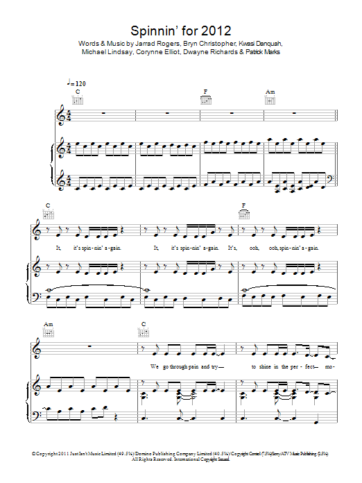 Dionne Bromfield & Tinchy Stryder Spinnin' For 2012 sheet music notes and chords arranged for Piano, Vocal & Guitar Chords