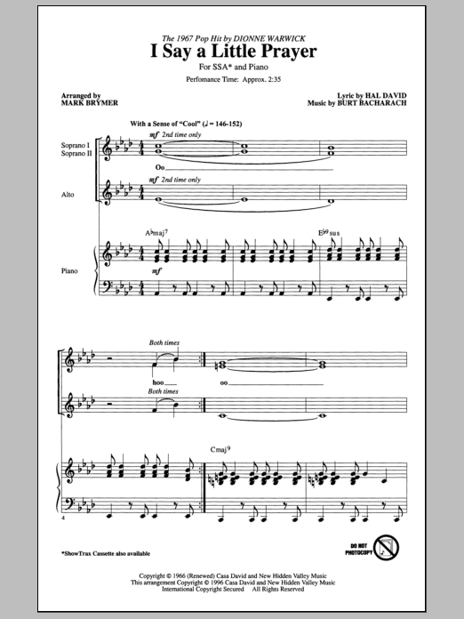 Dionne Warwick I Say A Little Prayer (arr. Mark Brymer) sheet music notes and chords. Download Printable PDF.