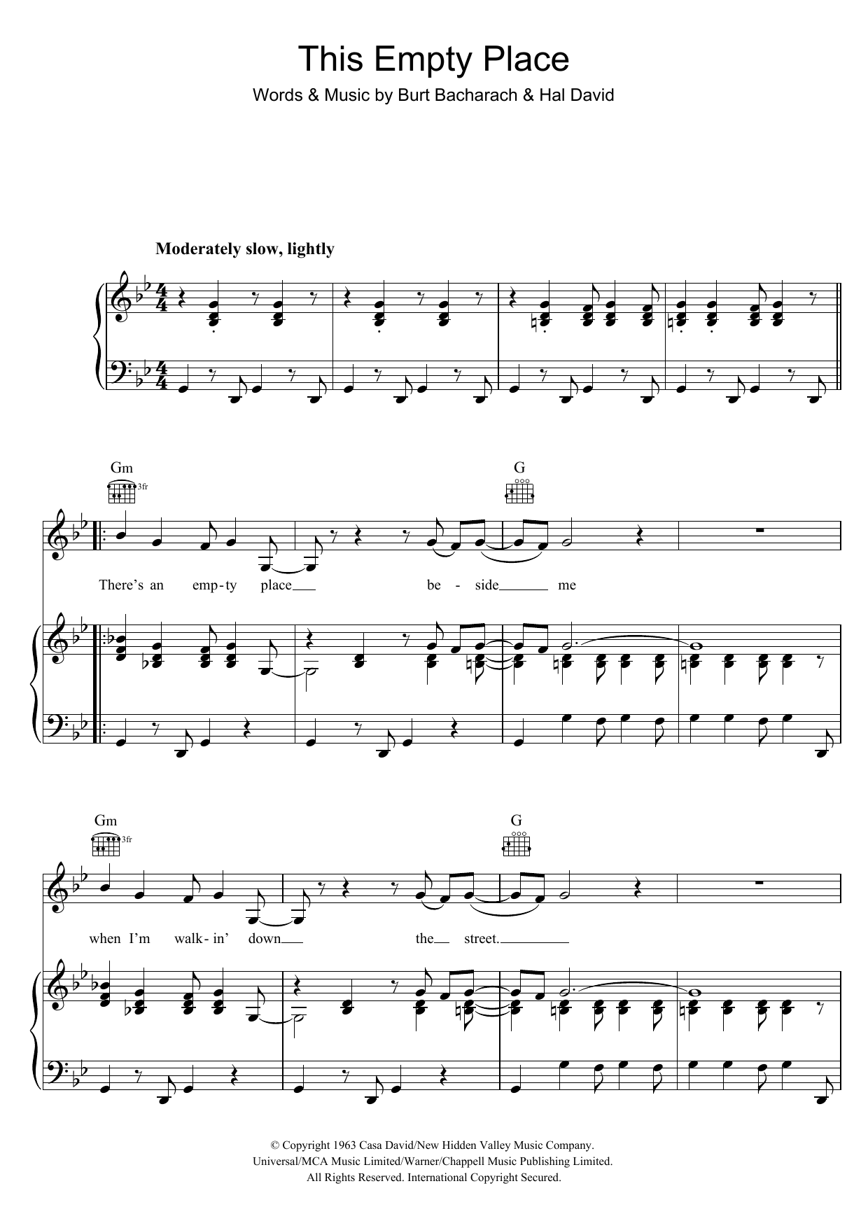 Dionne Warwick This Empty Place sheet music notes and chords. Download Printable PDF.