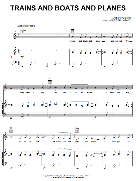 Dionne Warwick Trains And Boats And Planes sheet music notes and chords. Download Printable PDF.