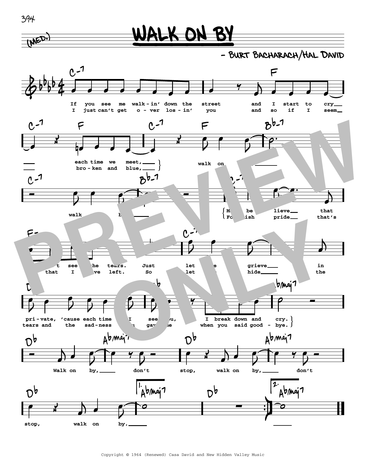 Learn to play Dionne Warwick Walk On By (High Voice) sheet music for Real Book – Melody, Lyrics & Chords in minutes. Price: 5.9900$ Dionne Warwick Walk On By (High Voice) sheet music notes and chords arranged for Real Book – Melody, Lyrics & Chords