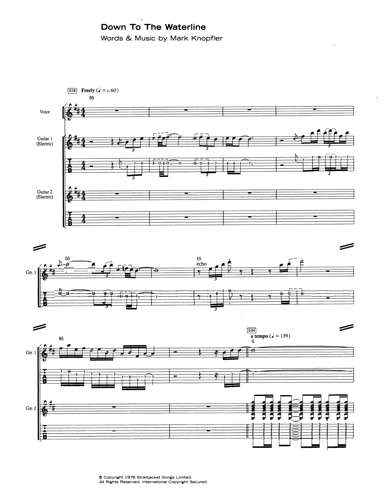 Dire Straits Down To The Waterline sheet music notes and chords. Download Printable PDF.