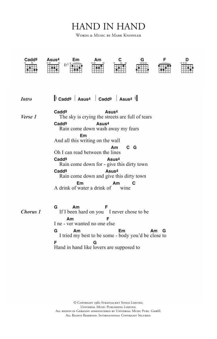 Dire Straits Hand In Hand sheet music notes and chords. Download Printable PDF.