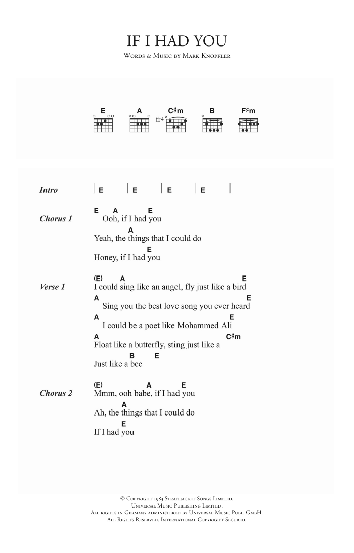 Dire Straits If I Had You sheet music notes and chords arranged for Guitar Chords/Lyrics