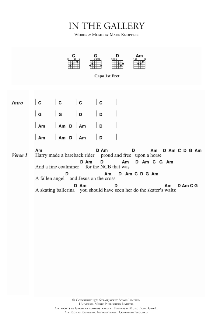 Dire Straits In The Gallery sheet music notes and chords. Download Printable PDF.