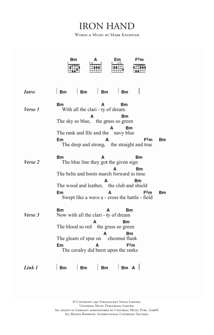 Dire Straits Iron Hand sheet music notes and chords arranged for Guitar Chords/Lyrics