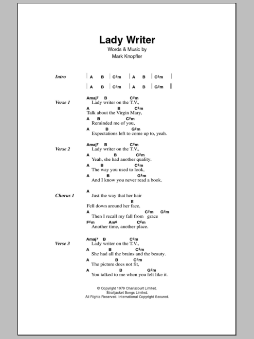 Dire Straits Lady Writer sheet music notes and chords. Download Printable PDF.