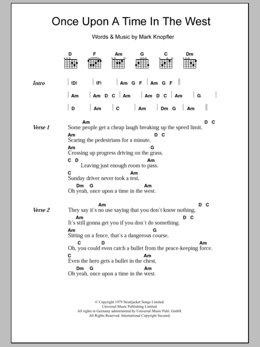 Dire Straits Once Upon A Time In The West sheet music notes and chords. Download Printable PDF.