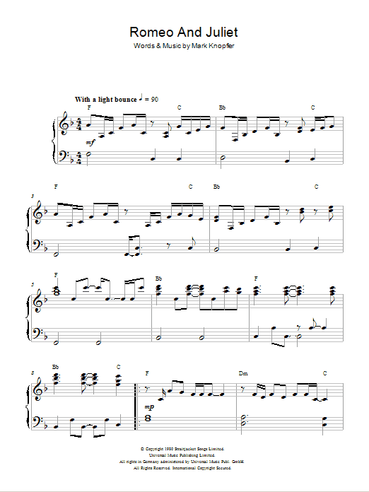 Dire Straits Romeo And Juliet sheet music notes and chords. Download Printable PDF.