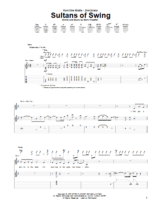 Dire Straits Sultans Of Swing sheet music notes and chords. Download Printable PDF.