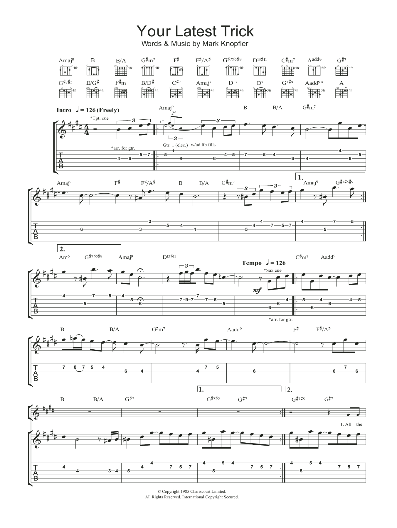 Dire Straits Your Latest Trick sheet music notes and chords. Download Printable PDF.